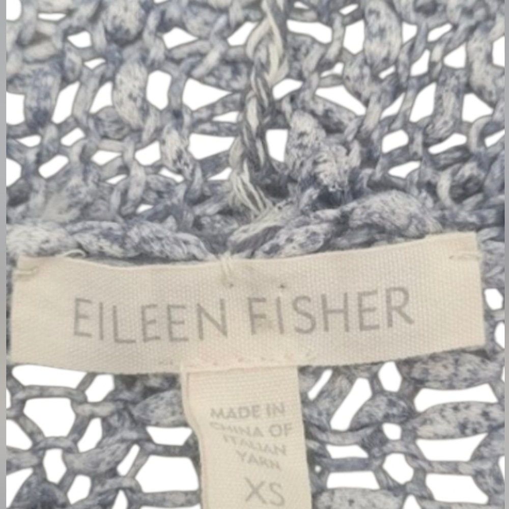 Eileen Fisher Gray-Blue Open Front Knit Cardigan Heart on Sleeve Size XS